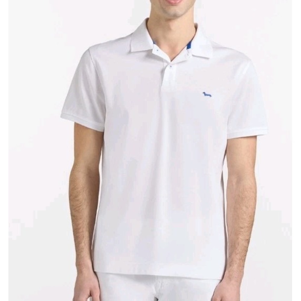 Harmont & Blaine Pique Polo Shirt Large White Short Sleeve Cotton Logo Dachshund